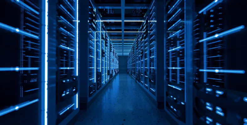 A data centre hallway.