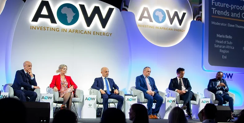 The panel speakers on stage at AOW. 