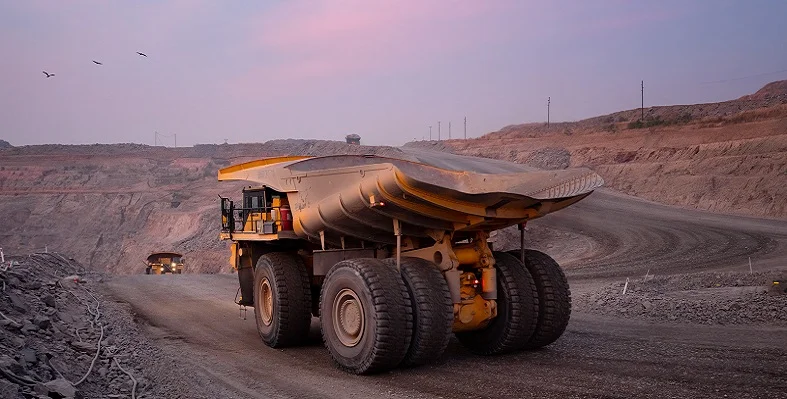 A mining truck on an open-pit mine. 