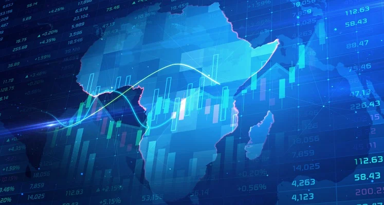 A digital map of Africa with positive graphs over the top. 