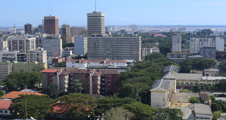 An overhead image of a city. 