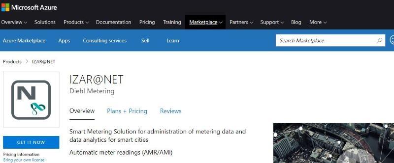 Screenshot of azure marketplace