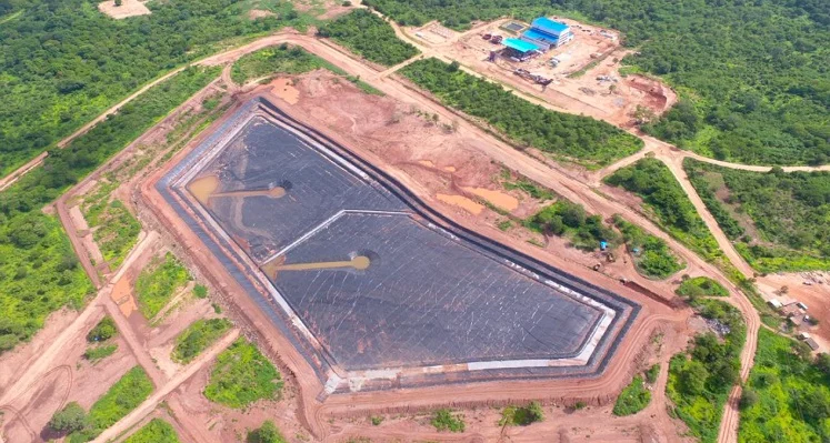 An aerial view of the Lindi Jumbo Graphite Mine with the TSF and processing plant. 